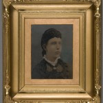 Woman with White Ruffled Collar. B. Phillips. Oil on tintype. Ca. 1868. Rococo Revival style gilt frame.