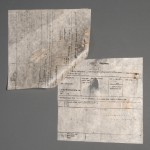 This telegram to Compton Mackenzie was written out in an English hand on two sheets of a paper known as lokta, which is prepared by hand from fibers obtained from the bark of the Nepalese lokta tree (Daphne cannabina). This image shows the second page of the telegram with a void, or defect, in the paper.