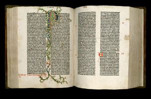 Volume 1 of Old Testament of Gutenberg Bible. Iosua, or Joshua. Iudicum, or Judges. Pages 114 verso and 115 recto.