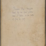 Identification of map in hand of Edmund Blunden on cloth backing of folded map. Dark spot in upper right hand corner indicates place where a tack once held map on wall for display.