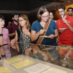 Guests view a display of materials from the Wallace archive at the reception. The materials will be on display through October 17.