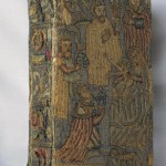 The Holy Bible, HRC BS 185 1638 L5 1638. Printed by Robert Barker, London, 1638. Size: ca. 6 x 3.5 in. Cover materials: silk and silver thread on linen.