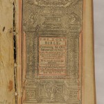 Title page of the Bible. The red ruling has been done by hand, which was a convention of manuscript production. Before the advent of the printing press, ruled lines not only guided scribes as they wrote across the page but also became part of the understanding of what a book should look like.