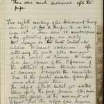 This page from the British Sexological Society Heterosexual Study Group notebook describes the eighth meeting of the society, where Margaret Sanger came to speak.