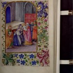 Book of Hours (France, 15th-19th Century). Medieval and Early Modern Manuscripts Collection. Illuminated Books of Hours, or private devotional manuals, emerged as a distinct genre in the late thirteenth century. By the fourteenth, these status symbols had become items of conspicuous consumption for the nobility. The quantity and quality of their illustrations, called miniatures, is often an indication of their value, but this particular example has a twist—these illuminations are nineteenth-century fakes. While the manuscript dates to the fifteenth century, the miniatures were either over-painted or entirely fabricated approximately 500 years later into blanks left by the medieval scribe (for just such enhancement). The work is probably that of a nineteenth-century artist attempting to increase the value of a medieval manuscript. Photo by Pete Smith.