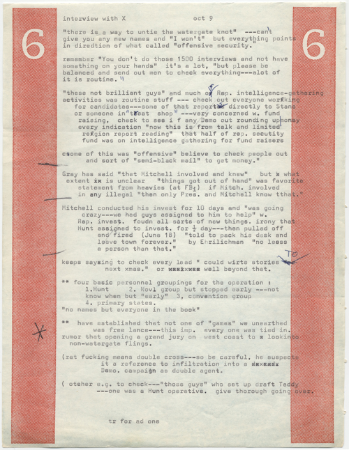 Bob Woodward's typed notes about his meeting with Deep Throat.