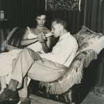 Nicholas Ray and Jane Russell on the set of "Hot Blood" (1956).