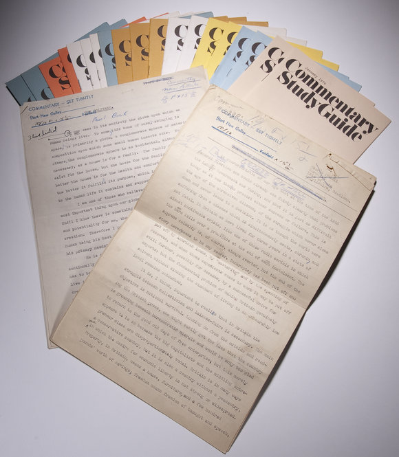 Commentary study guides and galleys of essays by George Orwell and Pearl S. Buck published in Commentary. Photo by Pete Smith.