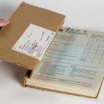 J. M. Coetzee's handwritten drafts of "Life & Times of Michael K" is constructed of stacks of exam books bound together with cardboard and wire.
