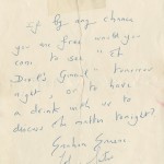 The note Graham Greene and John Sutro sent to Mary and Margy inviting them to see "The Devil’s General."