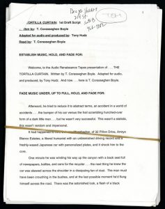 Draft of script version of "The Tortilla Curtain" by T. C. Boyle.