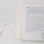 Pages from annotated typescript "World's End" by T. C. Boyle. Photo by Pete Smith.