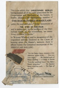 Writer and editor Christopher Morley founded the Baker Street Irregulars, a fan society which also counted Franklin Delano Roosevelt and Harry Truman as honorary members. Christopher Morley papers.