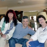 Scholars Sally Cline and Jonathan Bloom with Campbell for her 70th birthday.