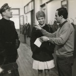 François Truffaut, Julie Christie, and Oskar Werner on the set of "Fahrenheit 451" (1966). Lewis Allen collection.