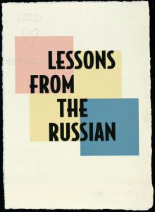 Title page of Lee Blessing's "Lessons from the Russian" (1999). The book was illustrated by Steven Sorman.