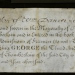 Certificate dated September 3, 1776, admitting Michael Dancer to freedom of the city of London.