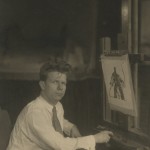 Norman Bel Geddes working on costume sketch for "The Miracle," c. 1924. Photo by Jessie Tarbox Beals. Image courtesy of the Edith Lutyens and Norman Bel Geddes Foundation.