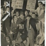 Long Island University students protesting ban on sports following basketball scandal. Ed Pickwood for "New York Journal-American," ca. 1951.