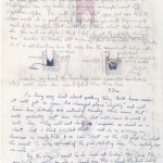 A drawing by physicist Peter Zimmerman with his and Nicolas Freeling's notes as part of research for "Gadget," 1971–1975.