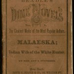 "Malaeska, the Indian Wife of the White Hunter" by Mrs. Ann Stephens. 1860. In American publishing, one of the most important forerunners of pulp paperback fiction was the dime novel of the late-nineteenth century. "Malaeska, the Indian Wife of the White Hunter" is generally considered the first dime novel: it is the first in a series published by the company Beadle and Adams, beginning in 1860. It sold 65,000 copies within three months of publication, setting off a craze for sensational and inexpensive fiction. The Ransom Center houses more than 850 dime novels published by the firm Beadle & Adams in its dime novel collection. The collection includes dime novels by Buffalo Bill Cody, who wrote for the series, as well as the mounted head of a buffalo shot by Cody. There are also dime novels found in the Ellery Queen book collection.