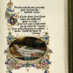 “Lenore,” an illuminated leaf in “Selected Poems of Edgar Allan Poe” bound by Sangorski & Sutcliffe. Photo by Pete Smith.