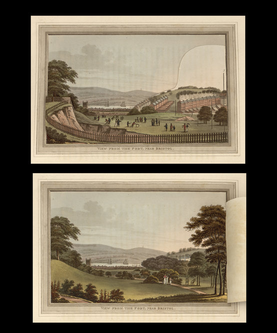 Humphry Repton‚ "Observations on the Theory and Practice of Landscape Gardening," Including Some Remarks on Grecian and Gothic Architecture. London: Printed by T. Bensley for J. Taylor, 1803. The hand-colored illustrations have unique folding flaps that show the "before" and "after" views of the changes that landscaper Repton wrought at great estates and at great expense.