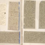 Notes scribbled on the backs of cigarette packs, inserted in the manuscript.