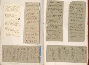 Notes scribbled on the backs of cigarette packs, inserted in the manuscript.