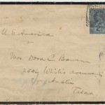 The envelope for a letter from Samuel Clemens to Dora C. Bowen at 2506 Whitis Avenue, where the Jesse H. Jones Communication Center now stands today on The University of Texas at Austin campus.
