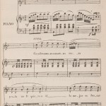 Score and lyrics for the main theme of the zarzuela “Historias y cuentos”, 1879. Note the ownership rights stated in the footnote.