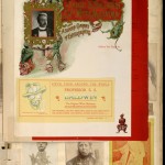 This page in the scrapbook shows a piece of American magician S. S. Baldwin’s stationery from his fifth world tour, ca. 1889–1890, embellished with skulls and devils.