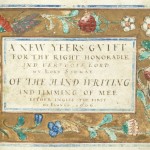 Hand-drawn title page of caligraphy and illustration sample book by Esther Inglis, 1606.