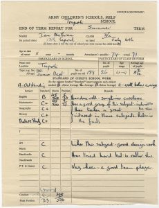 Ian McEwan's grade school report card, ca. 1958.