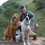 Watson with his dogs, Parker and Riley, in the Davis Mountains. Photo by Cyndee Watson.