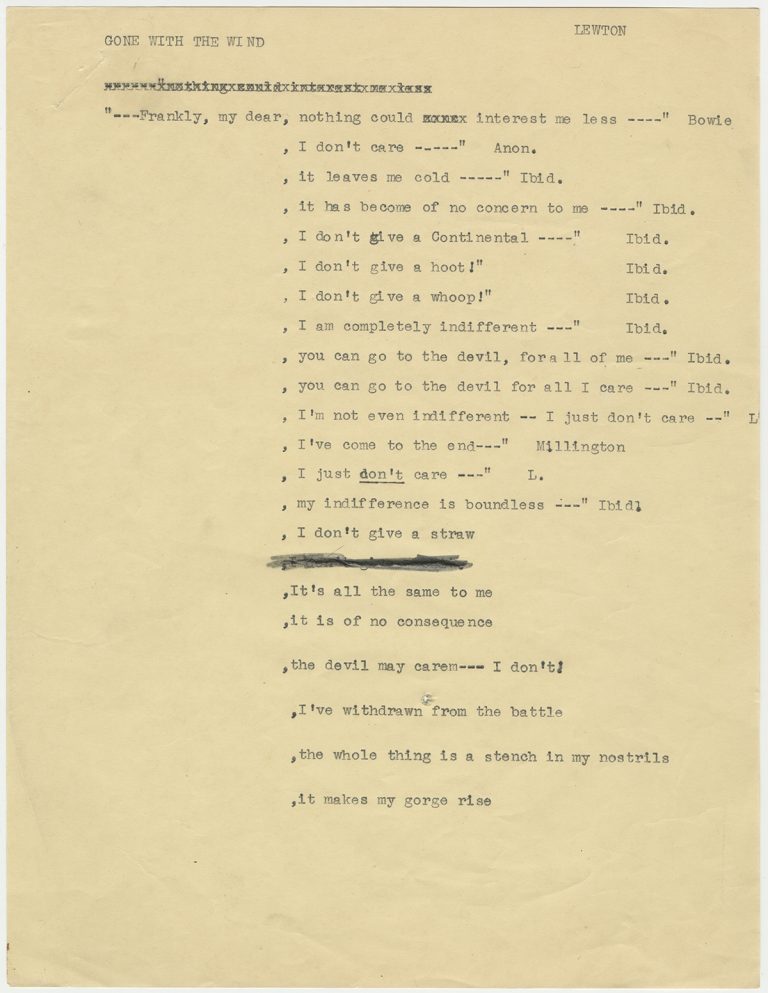 List of possible lines to substitute for, "Frankly. my dear, I don't give a damn" in "Gone With The Wind."