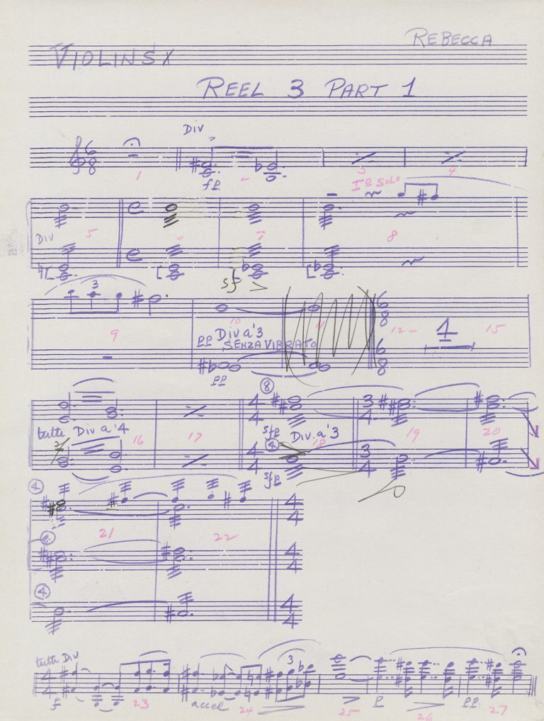 Manuscript of violin score from “Rebecca” by Franz Waxman from the David O. Selznick collection.