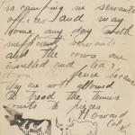 Final page of letter of June 10, 1913, in which Howard Kretz mentions his fear that the resort camp’s cows will be “insulted [by his mother’s new fence] and tear down the fence because they are not allowed to tread the tennis courts to pieces.” He closes with his signature and a sketch of two presumably insulted cows. The letters in this 1913–1916 group are all signed “Howard Col Kr” or “Howard C K,” so his practice of identifying himself as Howard Kretz Coluzzi was evidently still in the future.