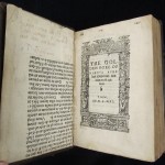 ‘The golden boke of Marcus Aurelius’ by Antonio de Guevara, London, 1546. One image shows the title-page with the facing page made up of printed binders’s waste, complete with hand-written annotations. The close-up image shows both printed and manuscript binders waste.