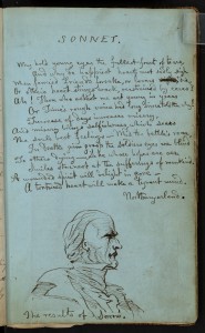 Pages from a commonplace book in which Patrick Branwell (brother of Emily and Charlotte Bronte) contributed four pages of poetry and sketches. Images courtesy of Harry Ransom Center.