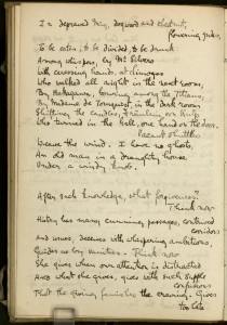 Pages from a commonplace book kept by Nancy Cunard, full of quotes and poems penned by friends in the book. Images courtesy of Harry Ransom Center.