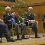Steven Isenberg, right, moderates the panel "A Conversation with Norman Mailer" with Lawrence Schiller, Norman Mailer, and Gay Talese.