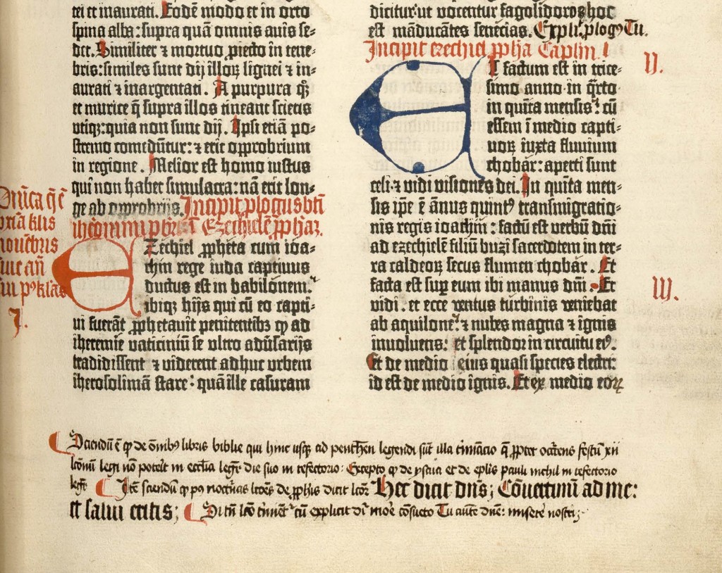 Large capitals at the beginning of Ezekiel