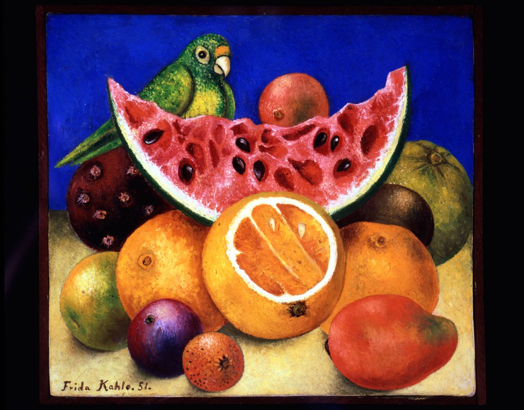 Frida Kahlo, Still Life with Parrot and Fruit, 1951. © 2014 Banco de México Diego Rivera Frida Kahlo Museums Trust, Mexico, D.F. / Artists Rights Society (ARS), New York