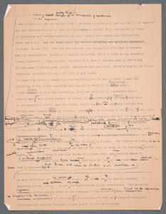 Raja Rao's transcript of his first lecture of "Saints and the Sage" talks at The University of Texas at Austin. Photo by Pete Smith.