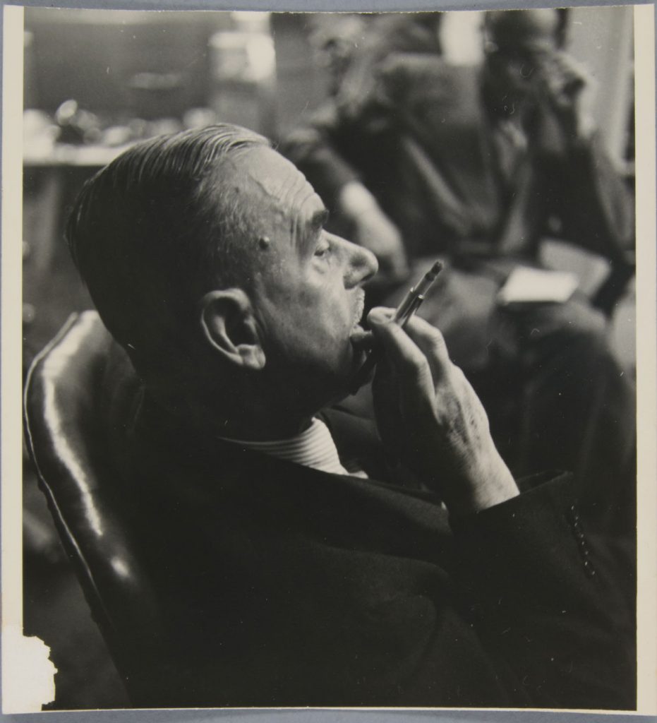 After treatment—Front after tape and adhesive removal. Elliott Erwitt (American, b. France 1928), New York, New York [Thomas Mann], 1950. Gelatin silver print, 13.5 x 12.5 cm. Alfred A. Knopf, Inc. Records, Harry Ransom Center. © Elliott Erwitt / Magnum Photos