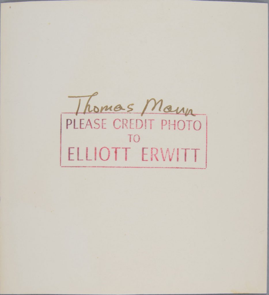 After treatment—back. Elliott Erwitt (American, b. France 1928), New York, New York [Thomas Mann], 1950. Gelatin silver print, 13.5 x 12.5 cm. Alfred A. Knopf, Inc. Records, Harry Ransom Center. © Elliott Erwitt / Magnum Photos