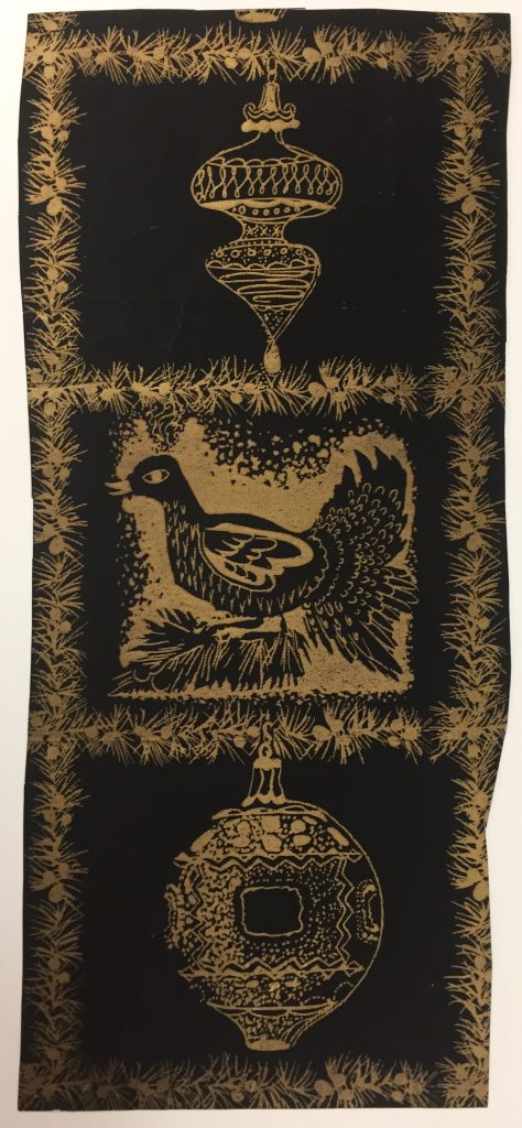 Gift wrap design, artist unknown, silkscreen, ca. 1940s, E.E. Cummings Art Collections, 73.144.2. Copyright (©) by the Trustees for the E. E. Cummings Trust.