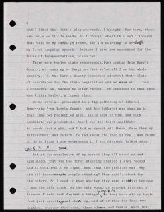 Shelby Hearon, Typescript page for Barbara Jordan: A Self Portrait, 1978, Shelby Hearon Papers, 3.15, Harry Ransom Center.