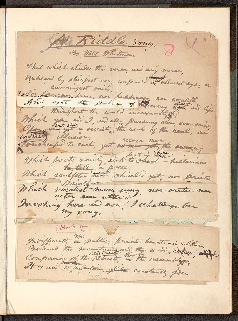 Whitman draft manuscript of A Riddle Song